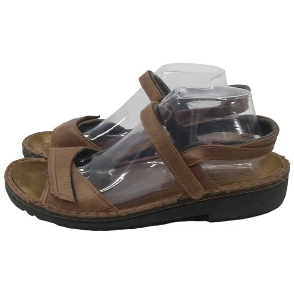 Naot Rosemary Beige Leather Hook & Loop Ankle Strap Sandals Size 42 US 11 Brown - Picture 2 of 12